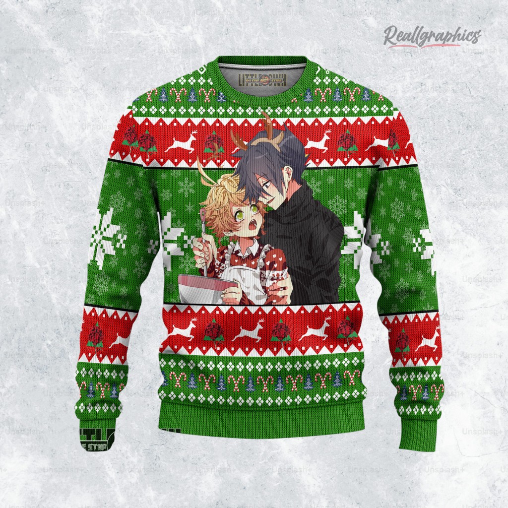 The Promised Neverland Ugly Christmas Sweater Ray x Emma Xmas Ugly Sweatshirt, Sweater The Promised Neverland Ugly Christmas Sweater Ray x Emma Xmas Ugly Sweatshirt, Sweater