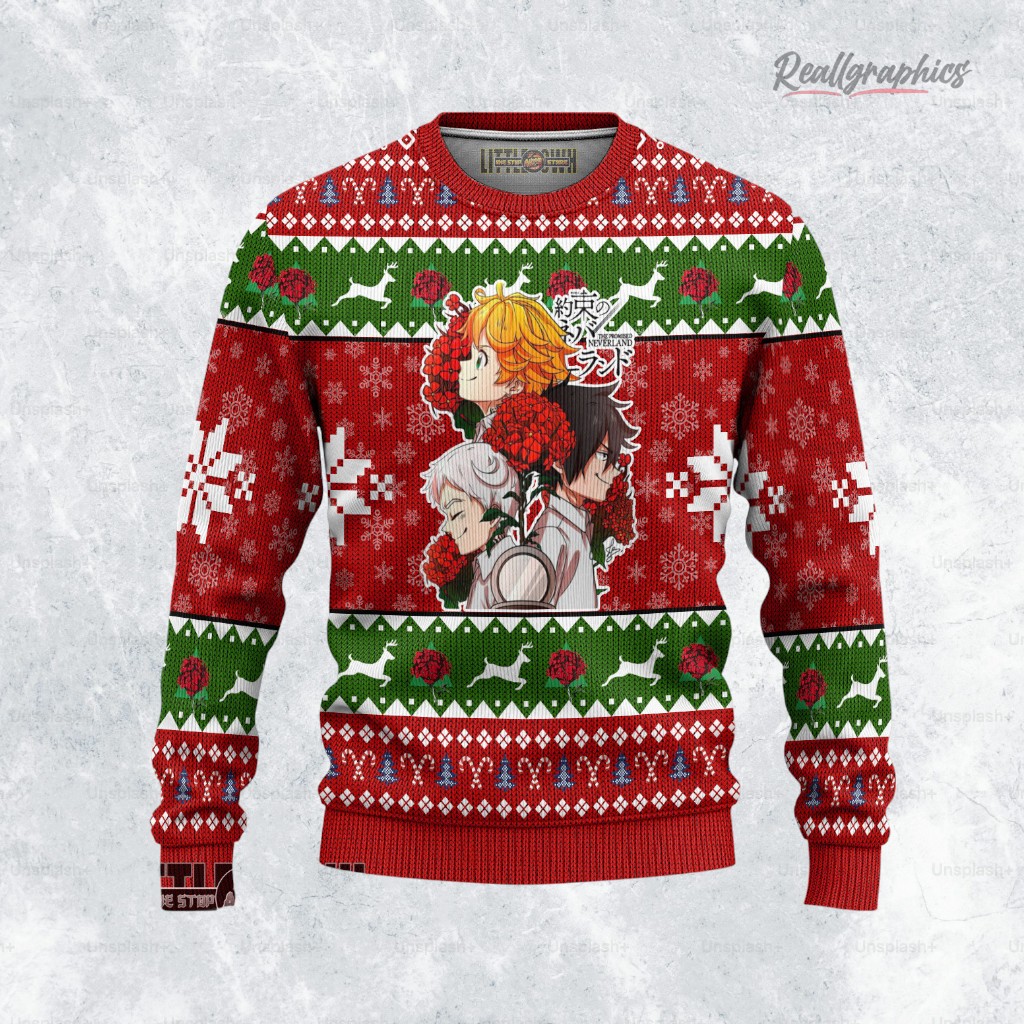 The Promised Neverland Ugly Christmas Sweater Red The Promised Neverland Ugly Christmas Sweater Red