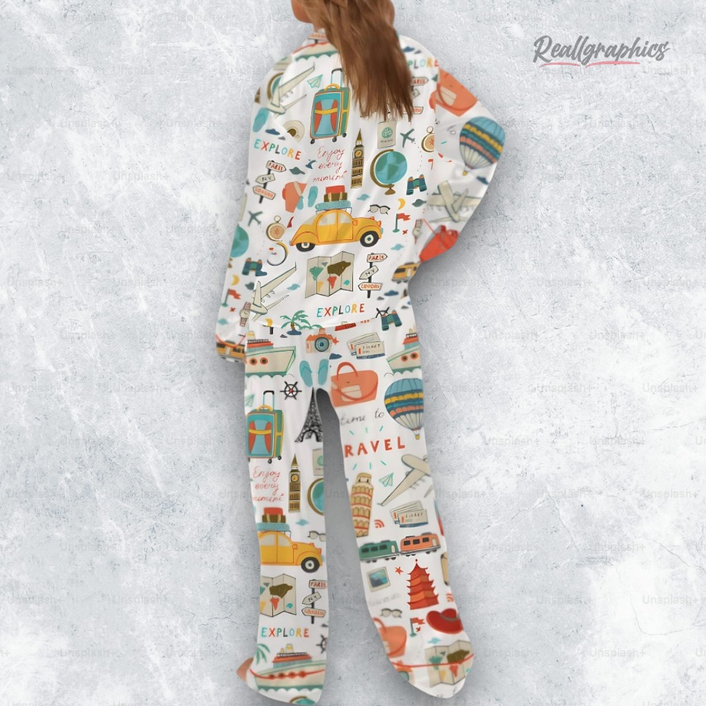 Time To Travel Satin Pajama Set Time To Travel Satin Pajama Set