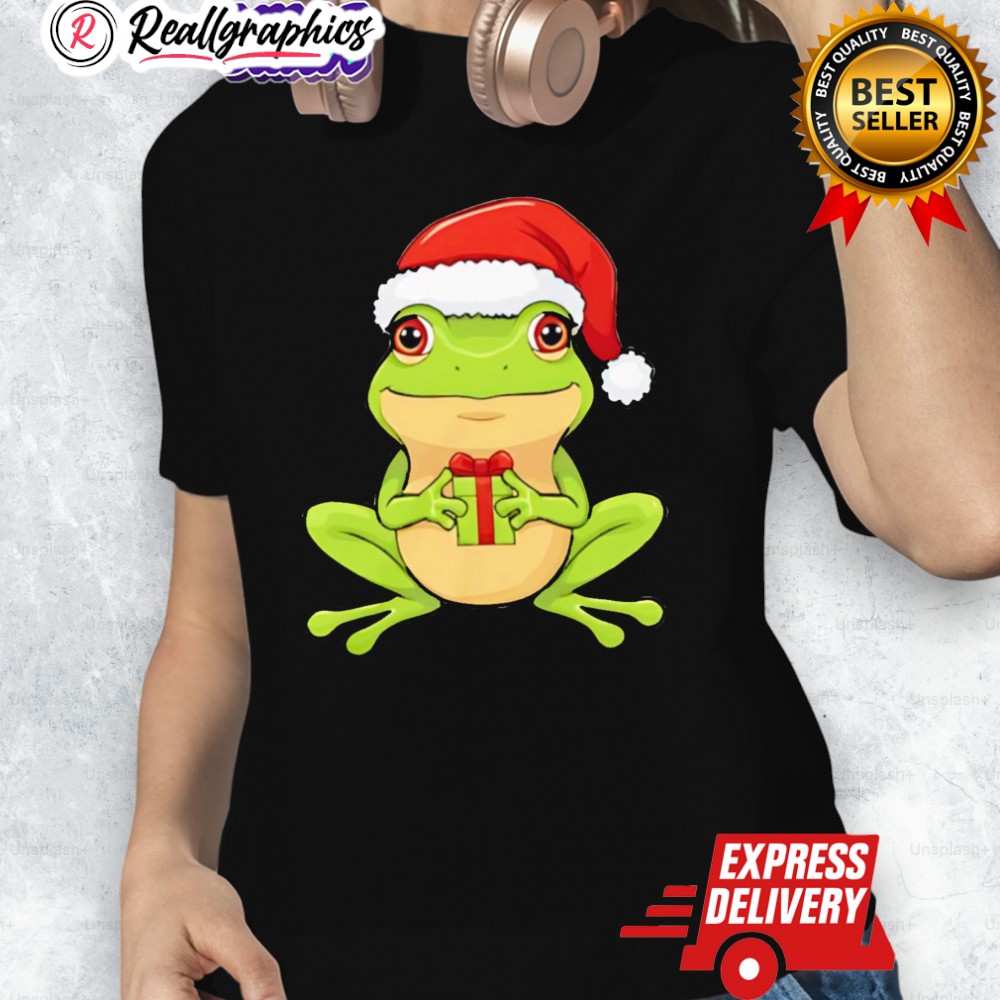 Top Cute Christmas Frog With Santa Hat Shirt Top Cute Christmas Frog With Santa Hat Shirt