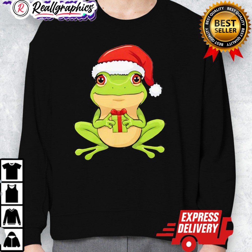 top cute christmas frog with santa hat shirt 2 daptfm