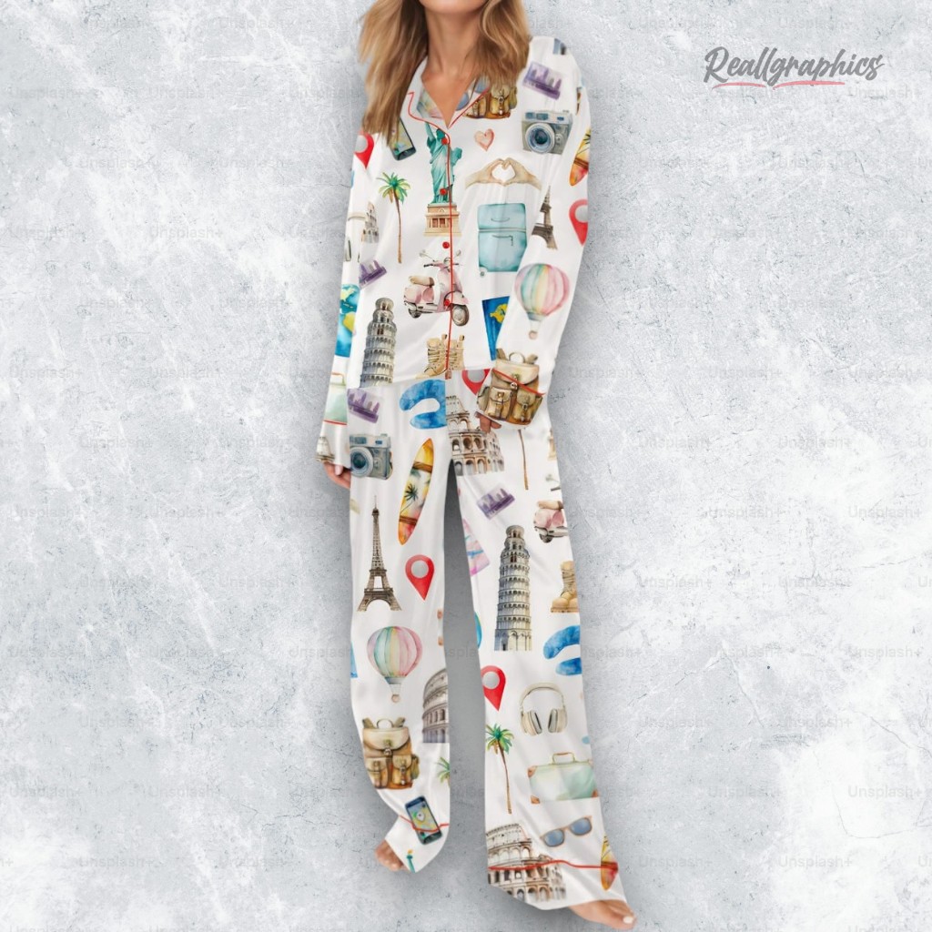 Travel Lover Satin Pajama Set Travel Lover Satin Pajama Set