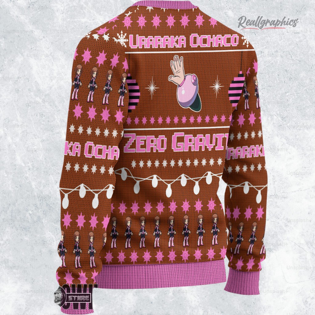 uraraka ochako ugly christmas sweater my hero academia sweatshirt 2 hkbrt4
