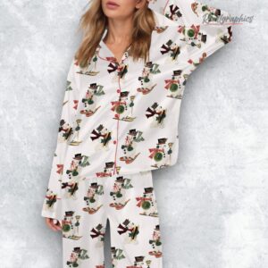 vintage christmas jolly snowman satin pajama set 1 csxcws