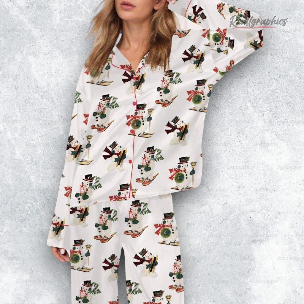 Vintage Christmas Jolly Snowman Satin Pajama Set Vintage Christmas Jolly Snowman Satin Pajama Set