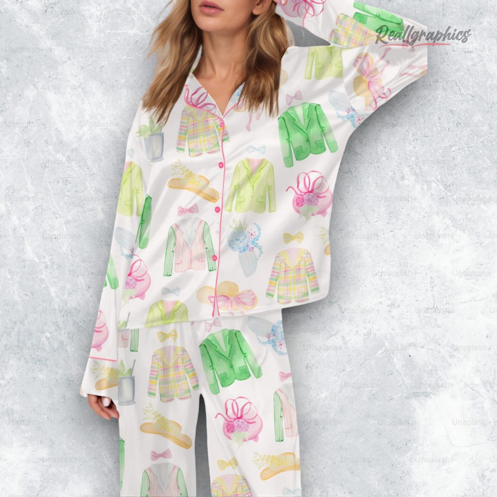 watercolor kentucky derby satin pajama set 2 ezkeom