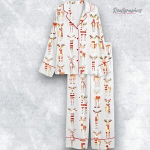 watercolor reindeer funny christmas animal satin pajama set 1 u6t7an