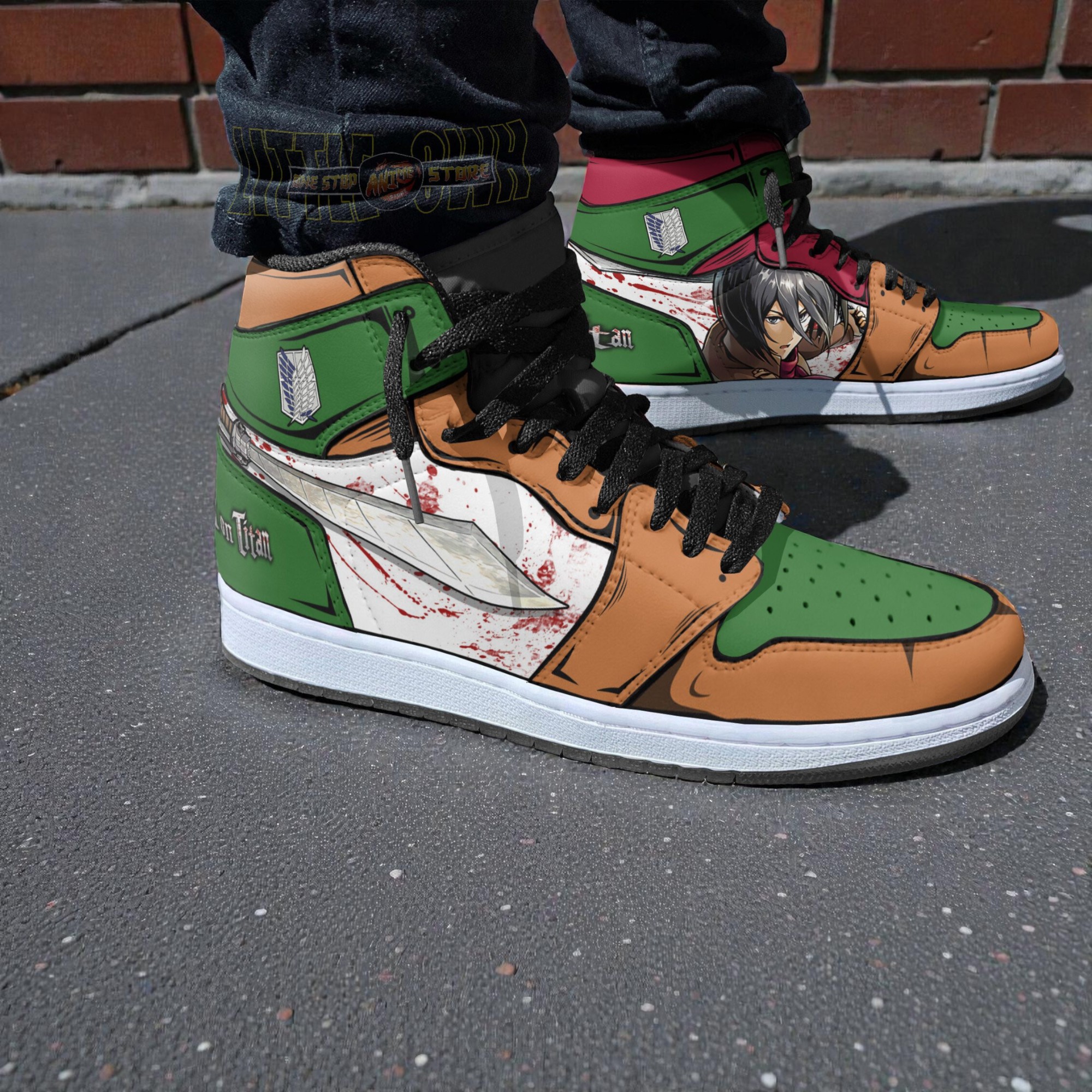 eren x mikasa anime shoes custom attack on titan jordan sneaker boots 2 ay1vsi