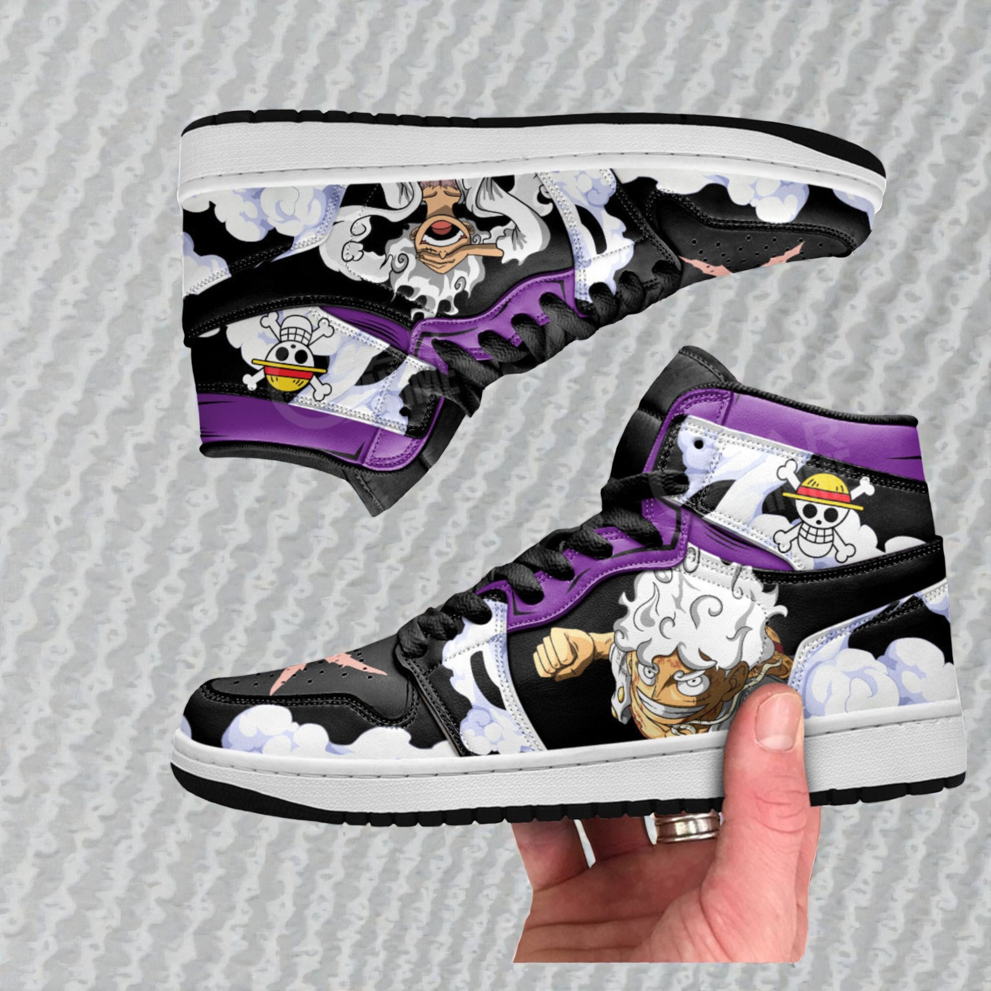 luffy gear 5 shoes custom one piece anime boot aj1 sneakers 3 obdwld