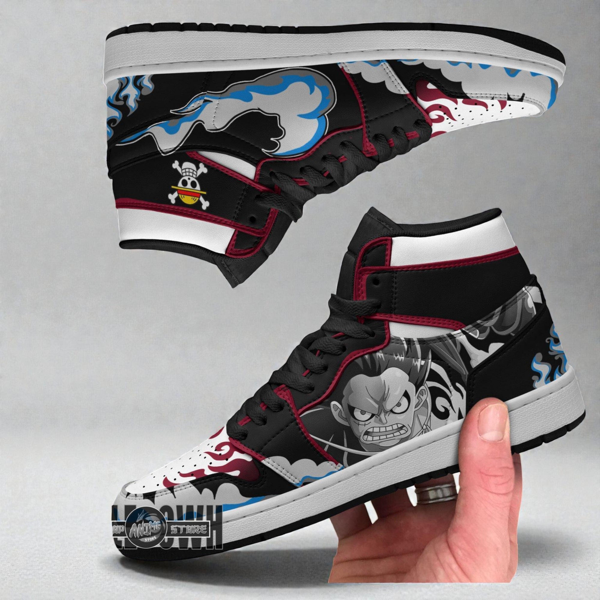monkey d luffy shoes custom anime one piece jordan sneaker boots 2 cgam10