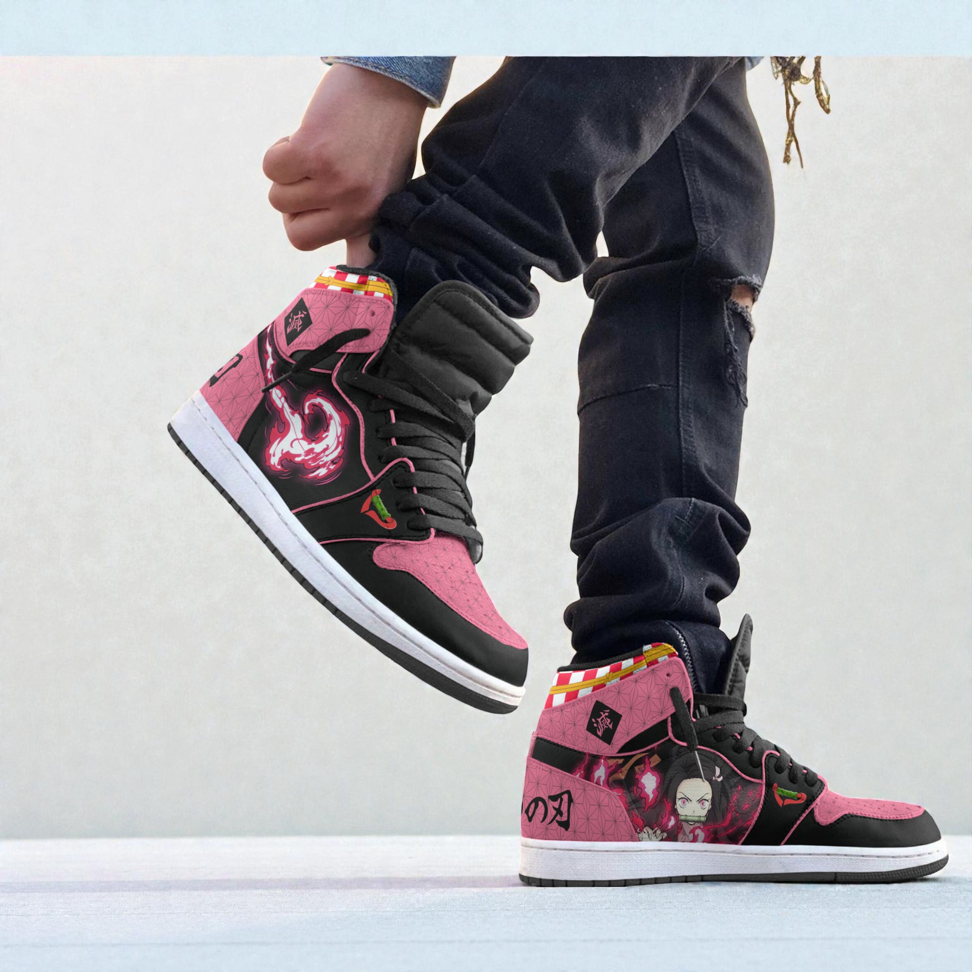 nezuko sneakers custom kimetsu no yaiba anime boot sneakers new version 2 kxvjqr