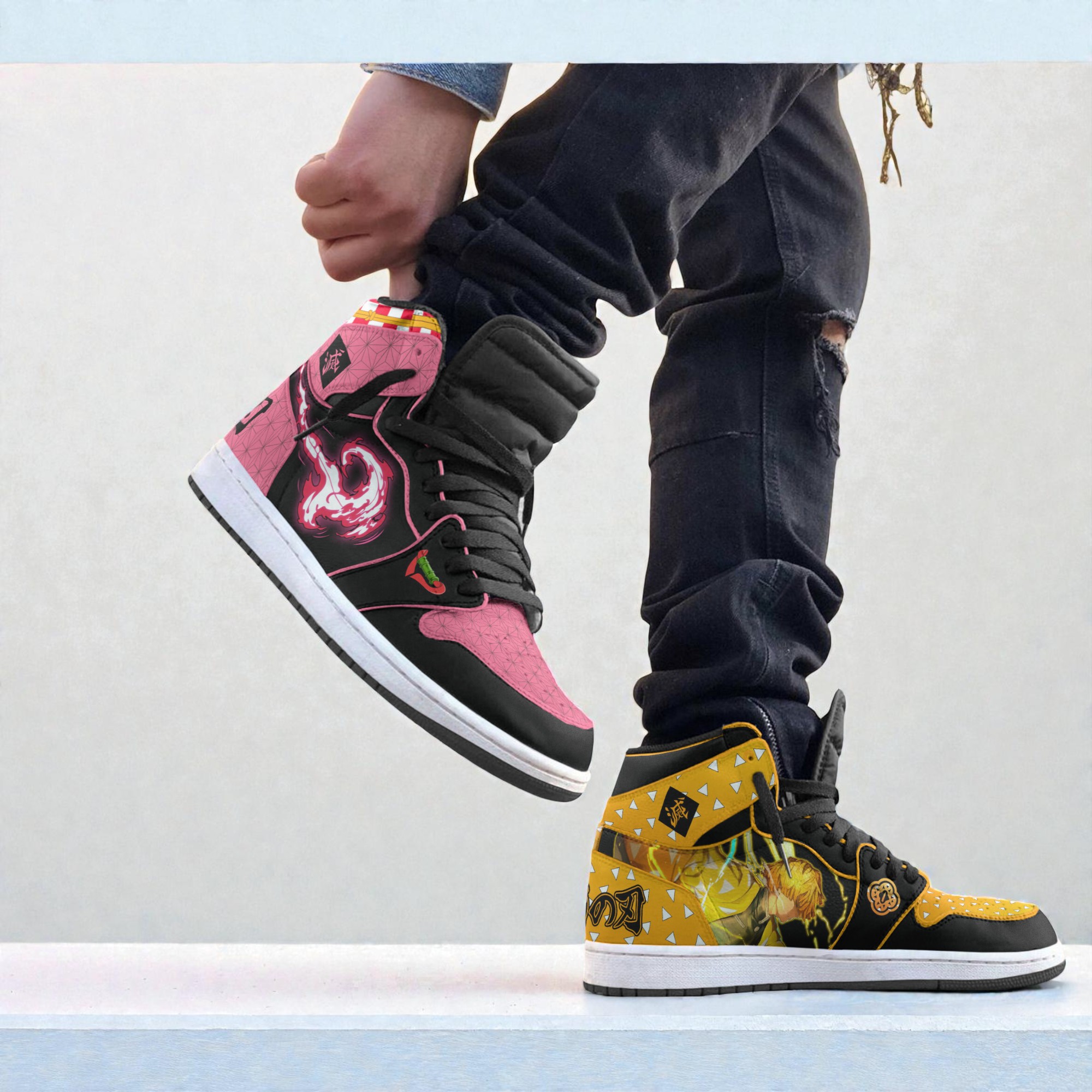 nezuko x zenitsu sneakers custom kimetsu no yaiba anime jordan sneaker boots new version 2 hbssfe