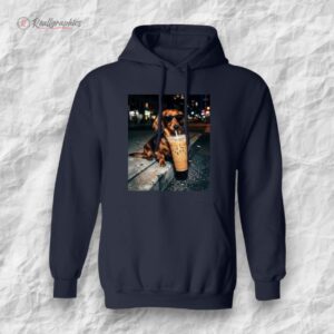 funny dachshund drinking iced coffee unisex shirt 1 bk71gj